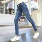 Hidden Band-waist Cutout Skinny Jeans