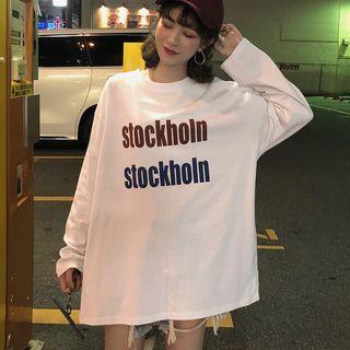 Long-sleeve Lettering T-shirt T-shirt - White - One Size