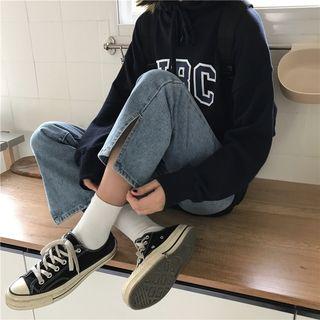 Side-slit Cropped Straight-fit Jeans