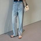 Two-tone Panel High-waist Straight-cut Jeans