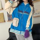 Collar Color Block Letter Embroidered Jacket