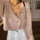 Fluffy Cable-knit Cropped Cardigan
