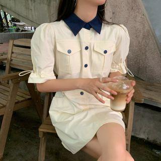 Short-sleeve Collared Dress Off White - One Size