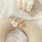 Non-matching 925 Sterling Silver Flower Faux Pearl Dangle Earring 1 Pair - Gold - One Size