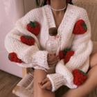 Open-front Chunky Strawberry Cardigan Red Strawberries - White - One Size