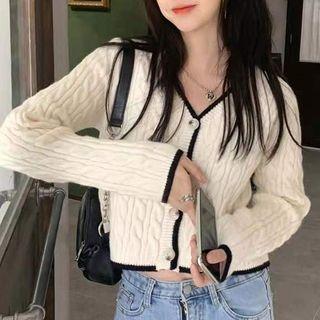 Long-sleeve V-neck Knit Jacket