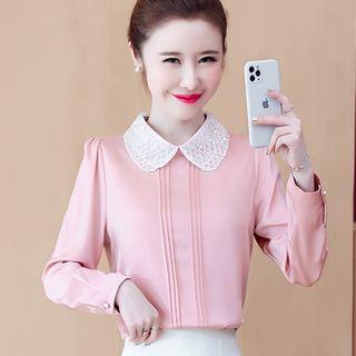Beaded Collar Long-sleeve Blouse