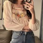 Embroidered Panel Cropped Blouse White - One Size