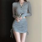 Long-sleeve Cropped T-shirt / Drawstring Pencil Skirt / Hoodie