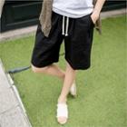 Drawcord Knee-length Linen Blend Shorts