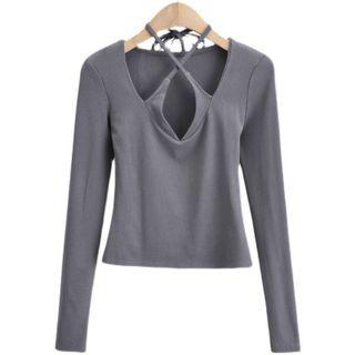 Long-sleeve Halter Fitted Top