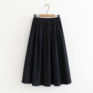 Plaid Cotton Midi A-line Skirt