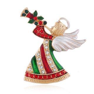 Christmas Angel Rhinestone Alloy Brooch Red & Green - One Size