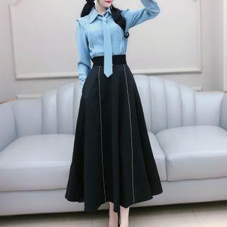 Contrast Lining Midi A-line Skirt