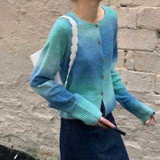 Tie-dye Print Gradient Knit Cardigan Blue - One Size