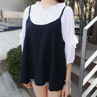 Spaghetti-strap Linen Blend Flare Top