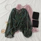 Set: V-neck Mesh Gathered-waist Top + Bandeau