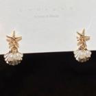 Starfish Shell Faux Pearl Dangle Earring 1 Pair - White & Gold - One Size