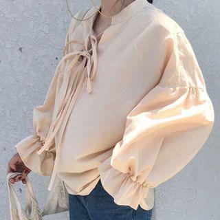 Plain Lace Up Front Blouse