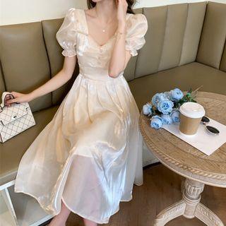 Short-sleeve Holographic Midi A-line Dress