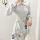 Long-sleeve Floral Embroidered Mini Qipao Dress
