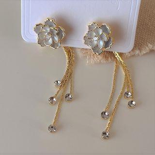 Flower Glaze Alloy Fringed Earring 1 Pair - Gold & White - One Size