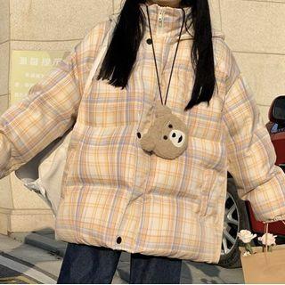 Plaid Padded Coat Plaid - Yellow - One Size