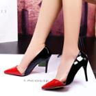 Genuine Leather Color Block Pointy Toe Pumps
