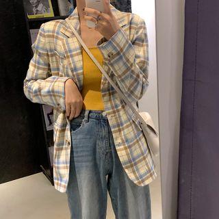 Lapel Collar Plaid Blazer
