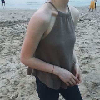 Ruffle Hem Off-shoulder Plain Knit Halter Sleeveless Top