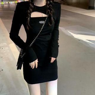 Long-sleeve Cutout Mini Sheath Dress Dress - Black - One Size