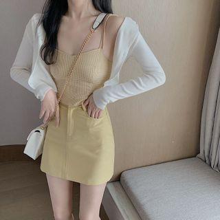 Plain Cropped Camisole Top / Plain Mini Pencil Skirt / Cardigan