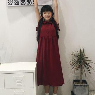 Sleeveless Ruffle Trim A-line Midi Dress