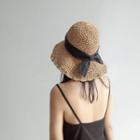 Bow-accent Straw Sun Hat As Shown In Figure - One Size