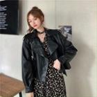 Floral Print Midi A-line Dress / Faux Leather Jacket