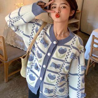 Three-dimensional Bow Cardigan Light Blue - One Size