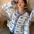 Three-dimensional Bow Cardigan Light Blue - One Size