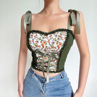 Floral Panel Crop Tank Top