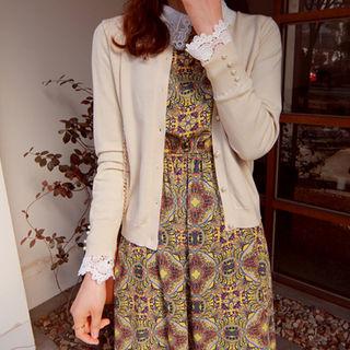 Faux-pearl Buttoned Lightweight Cardigan