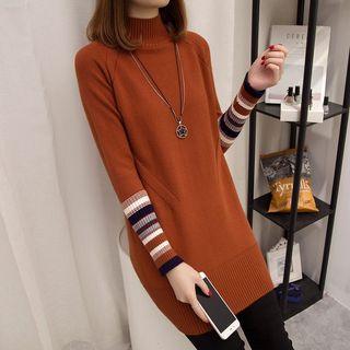 Contrast Stripe Mock Neck Long Sweater