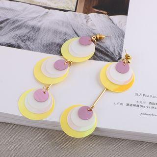 Non-matching Color Disc Dangle Earring 1 Pair - S925 Silver - One Size