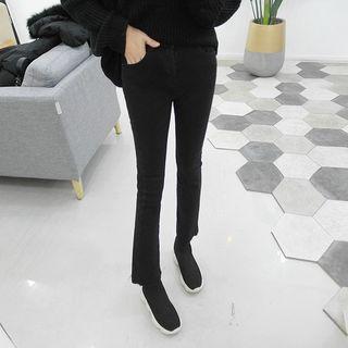Tall Size Fray-hem Straight-cut Jeans
