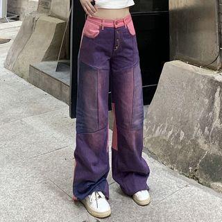 High Waist Color Block Wide Leg Jeans
