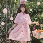 Short-sleeve Strawberry Print Mini Dress Pink - One Size