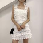 Lace Shirred Sleeveless A-line Dress