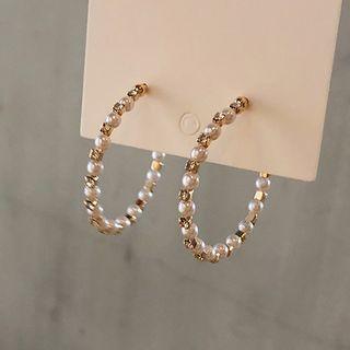 Faux Pearl Hoop Earring 1 Pair - As Shown In Figure - One Size