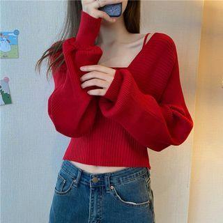 Mock Two-piece Plain Cropped Sweater