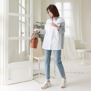 Pinstripe Panel Oversize Shirt