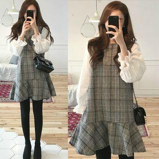 Bell-sleeve Mini Plaid Dress