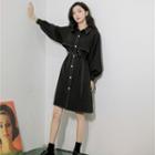 Contrast Stitching Long-sleeve Shirtdress